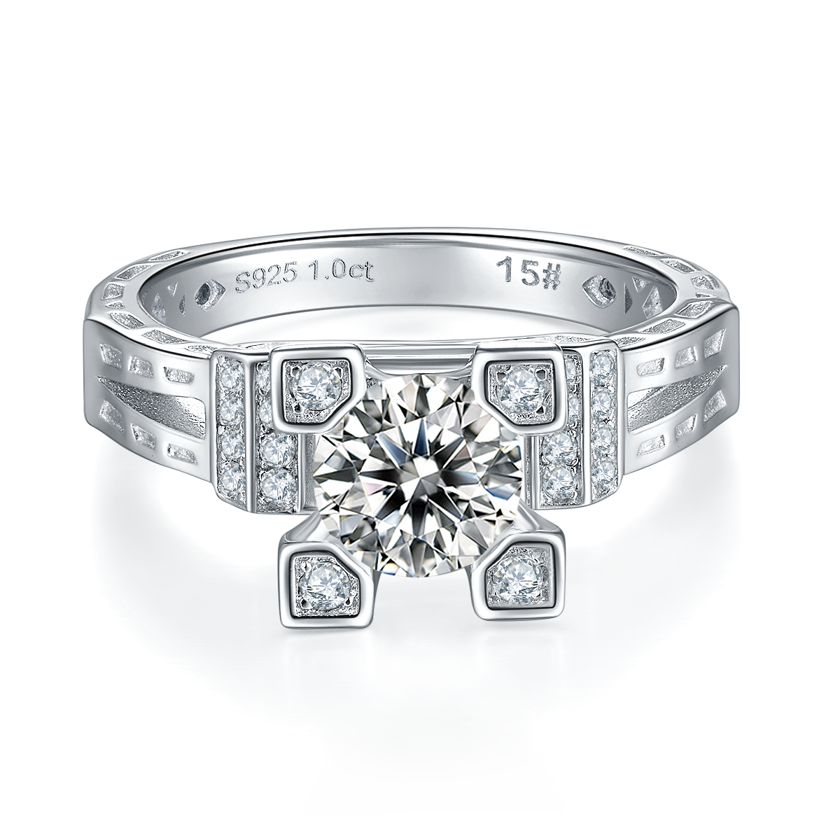 Tower S925 Silver Plated Platinum Moissanite Diamond Women's Ring 1 Carat D-Class